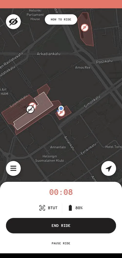共享電動車 Voi 的 App 介面